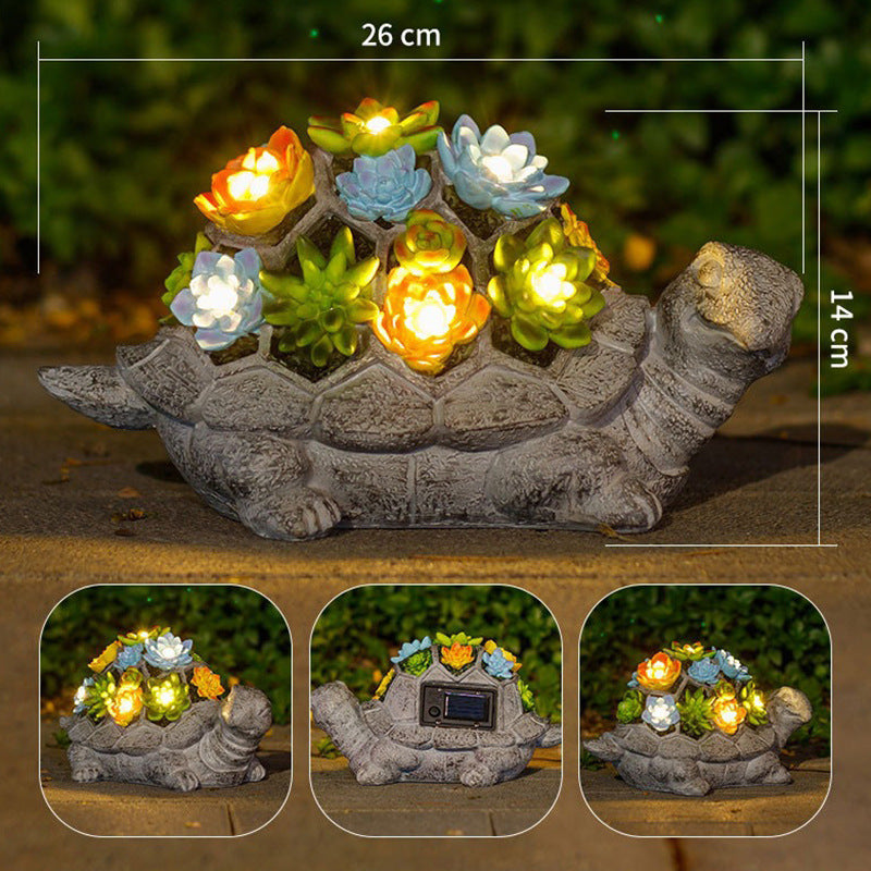 Solarbetriebene Sukkulent-Schildkröte Gartenpflanzer Nachtlicht Ornament Brehn