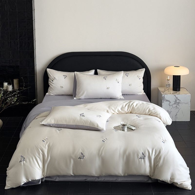 Bestickte Baumwollsatin Bettbezug Set mit verspielten Wal-Motiven und umkehrbarem Rücken
