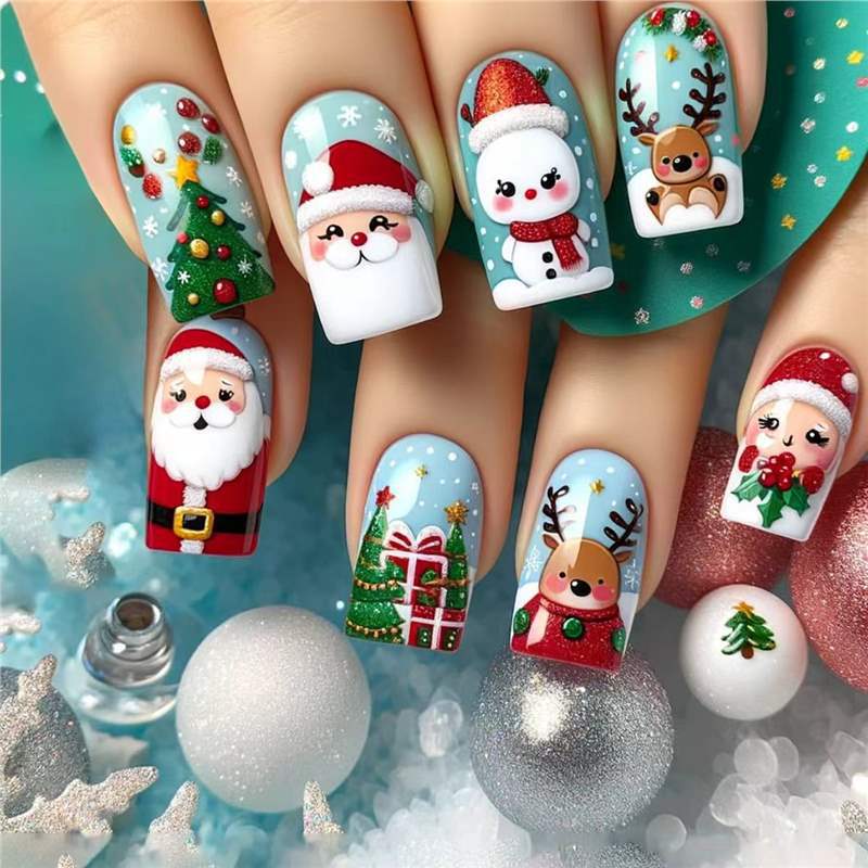 Festliches Feiertags-Themen Press-On Nail Art Set Brehn