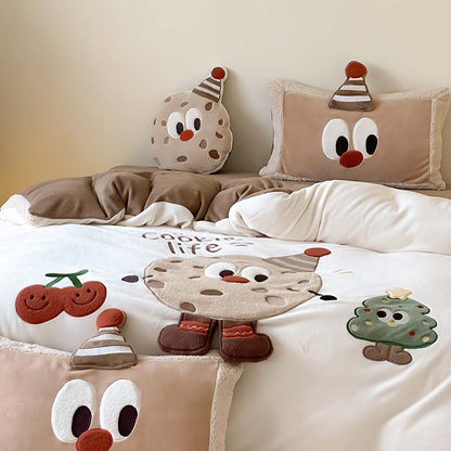 Weihnachtliches Kuschelbettwäsche-Set mit 3D-Applikationen und Teddyfleece