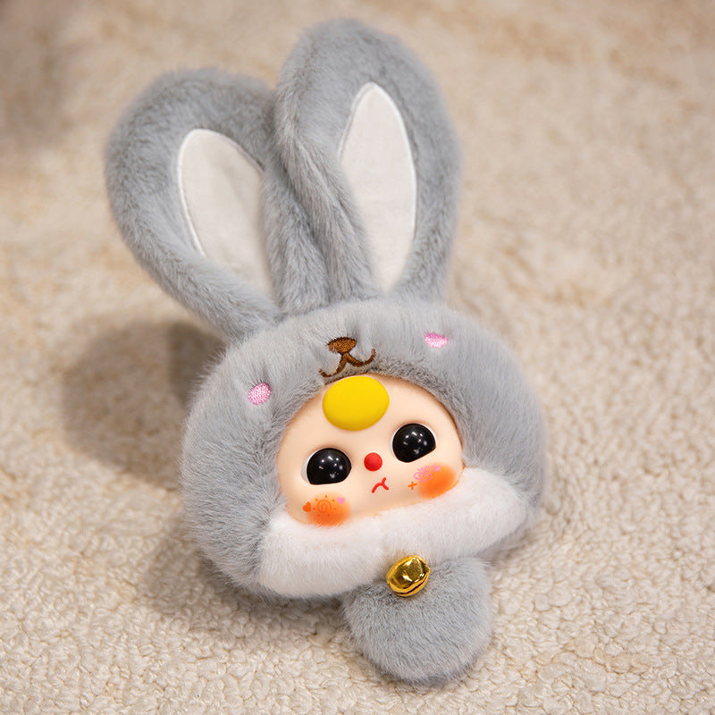 Bunny Plüsch Taschenanhänger mit Glocke und sammelbarem Harzgesicht Brehn