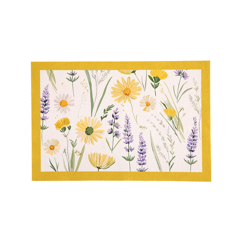 Bedrucktes rechteckiges Platzset aus Baumwollmischung mit Blumen-Illustrationsdruck und kontrastbordüre Brehn