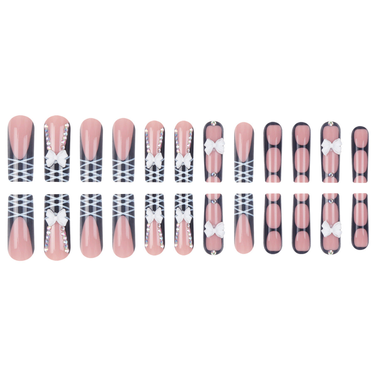 Stiletto Press-On Nail Set mit dekorativem Schleife und Juwelenakzenten Brehn