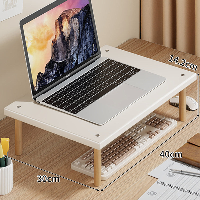 Kompakte Desktop-Laptop- und Monitorerhöhung mit Untertischstauraum und Holzbeinen
