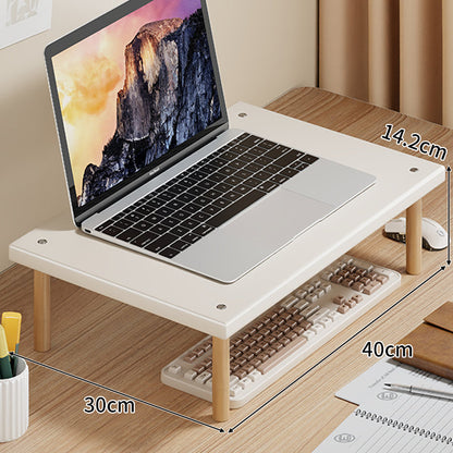 Kompakte Desktop-Laptop- und Monitorerhöhung mit Untertischstauraum und Holzbeinen