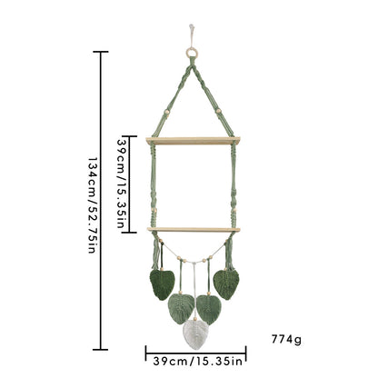 Macramé-Pflanzenregal mit künstlerischem Blättermuster