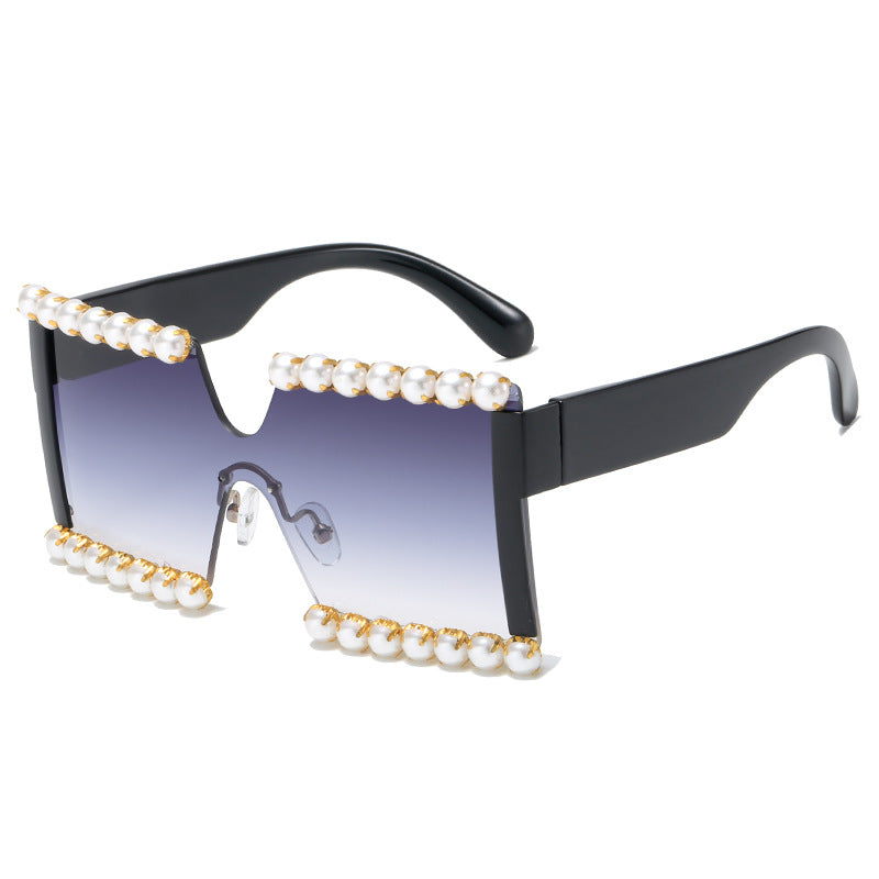 Damen extravagante Rechteck-Sonnenbrille mit Perlenschmuck und UV-Schutz Brehn
