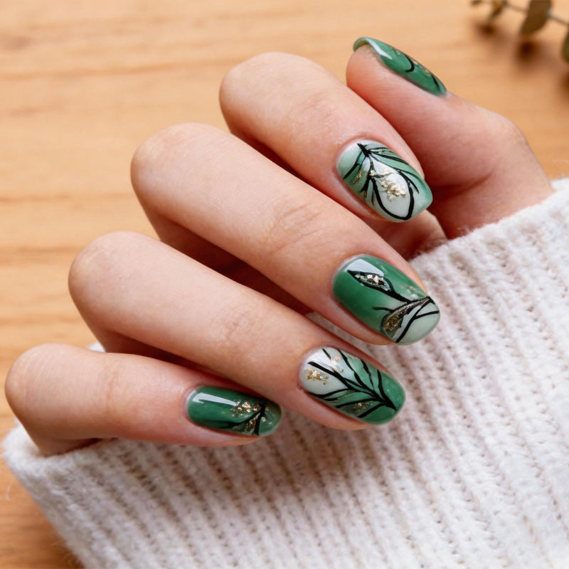 Kunstnagelset mit eleganten Pflanzenmotiven Brehn