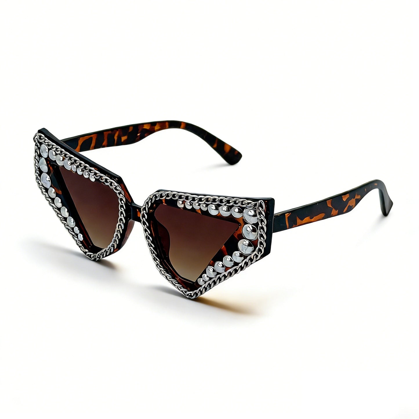 Damen Sonnenbrille mit einzigartigem dreieckigem Rahmen und funkelnden Akzenten Brehn