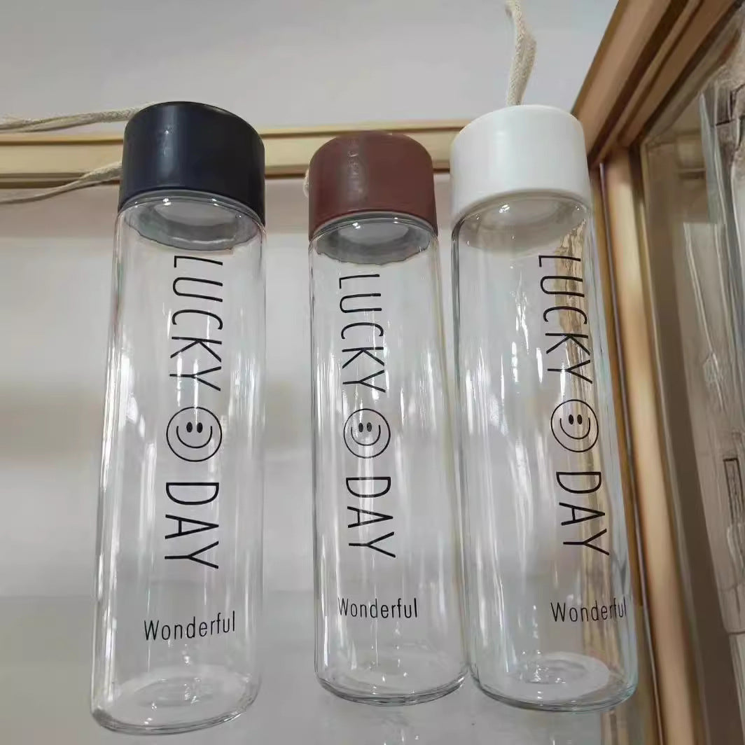 Damen Hochwertige Glas Trinkflasche mit Karabiner Brehn