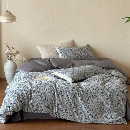 Wende Damast-Print Baumwollsatin Bettbezugset mit Umschlagkissenbezügen