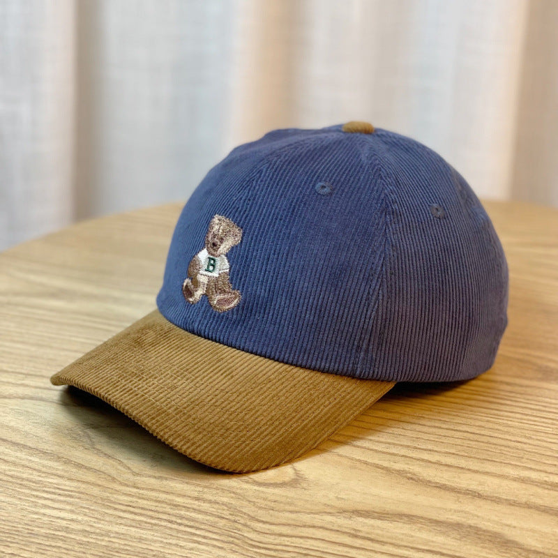 Damen Corduroy Baseball Cap mit Teddy Bären Stickerei Brehn