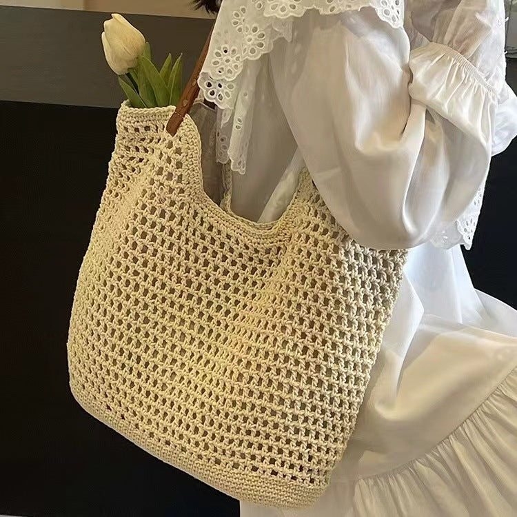 Große Makramee Tasche mit Lederakzenten Brehn