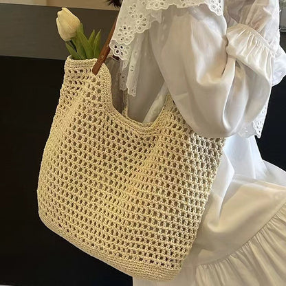 Große Makramee Tasche mit Lederakzenten Brehn