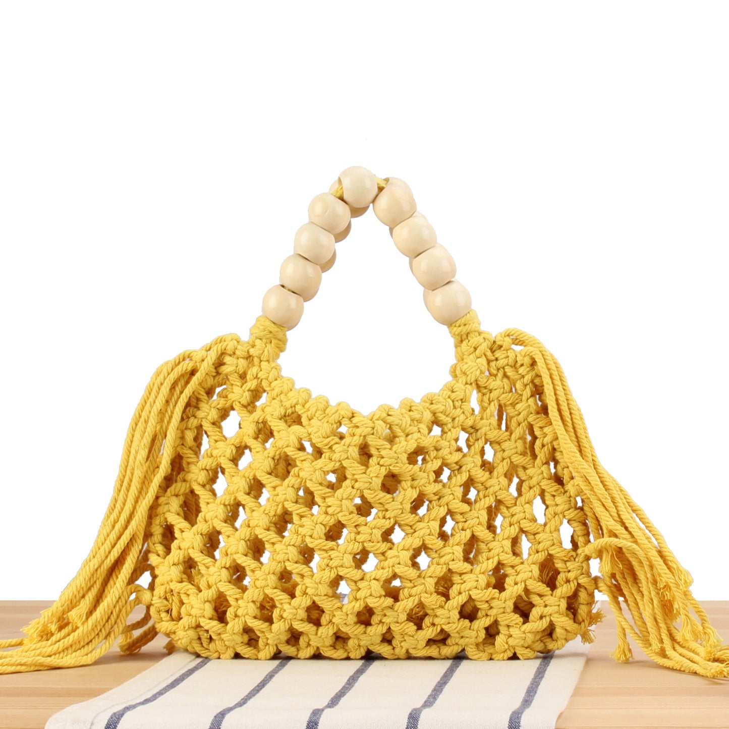 Makramee-Handtasche mit Holzgriffen Brehn