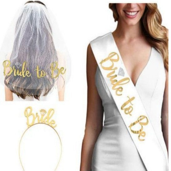 Damen Braut-Accessoires Set mit schimmerndem Schleier und personalisiertem Sash Brehn