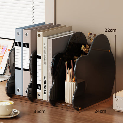 Desktop Clear Acrylic Multi-Section Bookstand with Bamboo Base