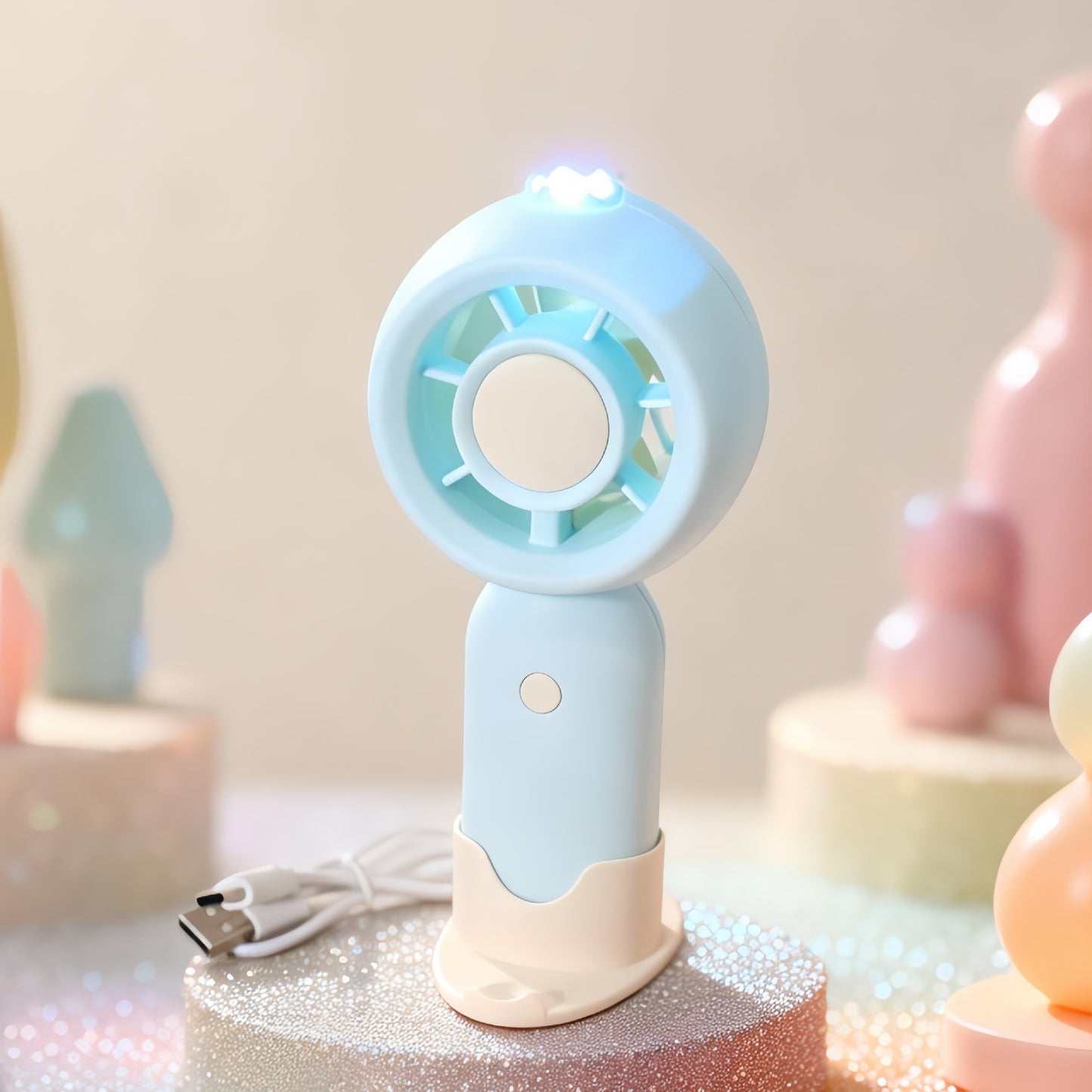 Damen Tragbarer Mini-Lüfter mit USB-Ladefunktion und LEDs Brehn