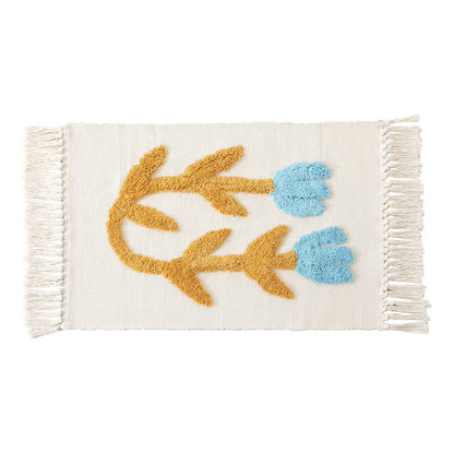 Handgewebter Baumwoll-Badmattenteppich mit Tufting-Blumenapplikation und Quasten Brehn