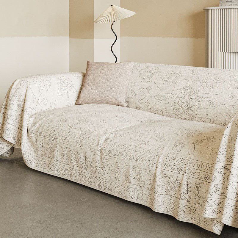 Vintage-Inspired Linen-Blend Reversible Sofa Throw Slipcover