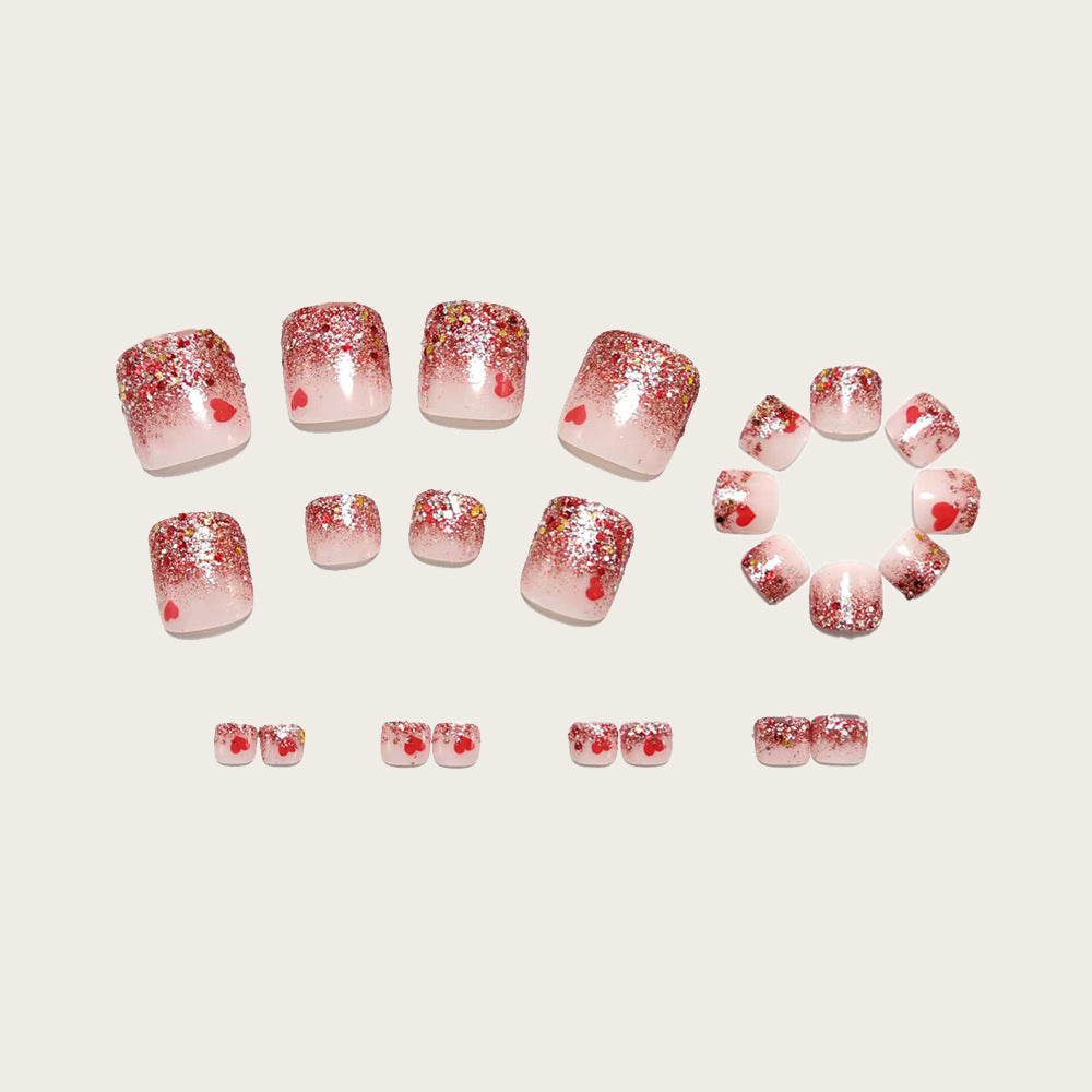 Fußnagelkunst mit Glitzernden Herzen Brehn