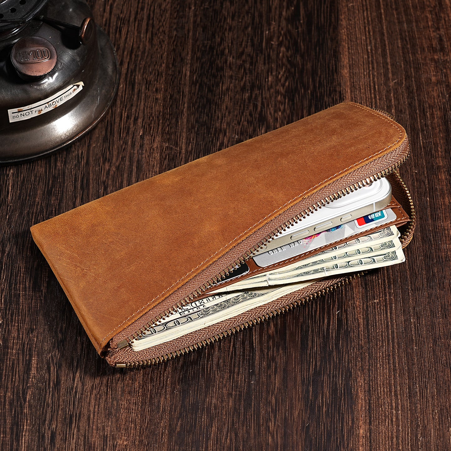 Premium Leder Reißverschluss Reise-Wallet