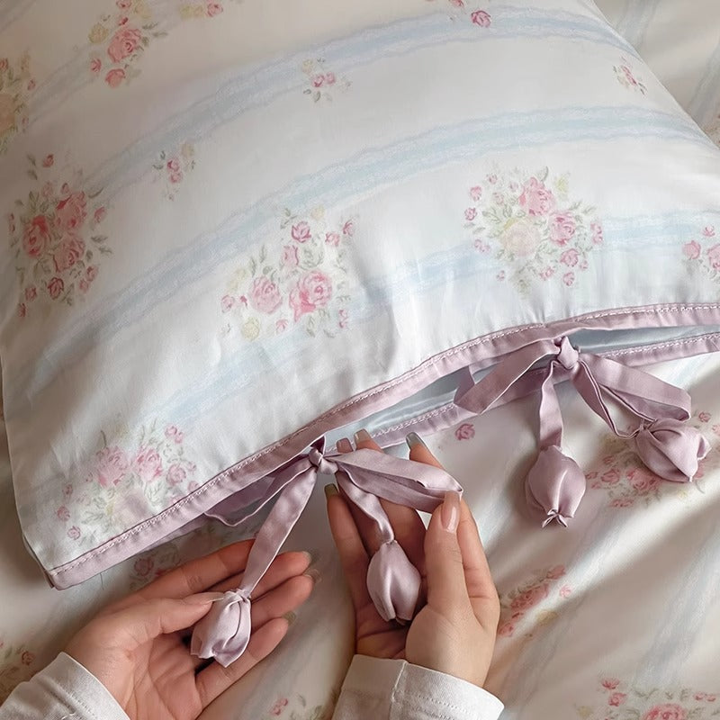 Seidenfarbene florale Mikrofaser Rüschende Bettwäsche Set mit Bettrock-Stil Saum
