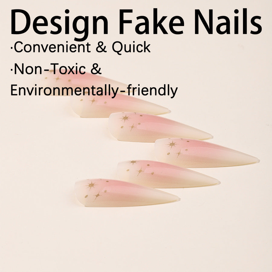 Kunstnagelset mit zartem Ombre-Design und glamourösen Sternakzenten Brehn