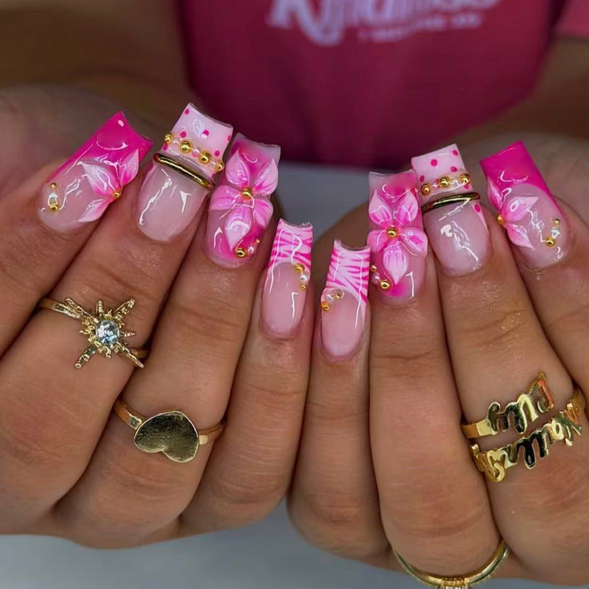 Künstlerische Blumen Druck-On-Nägel Kollektion