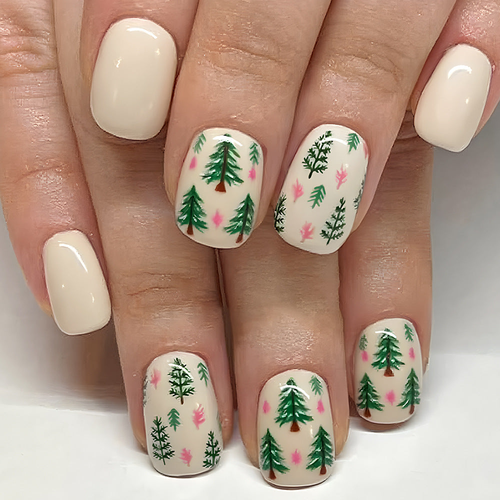 Künstlerisches Press-On Nagelset mit Woodland Design Brehn