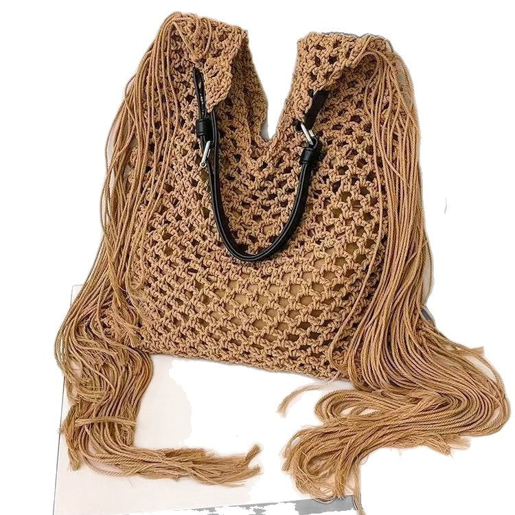 Damen Makramee Handtasche mit fransigen Details Brehn