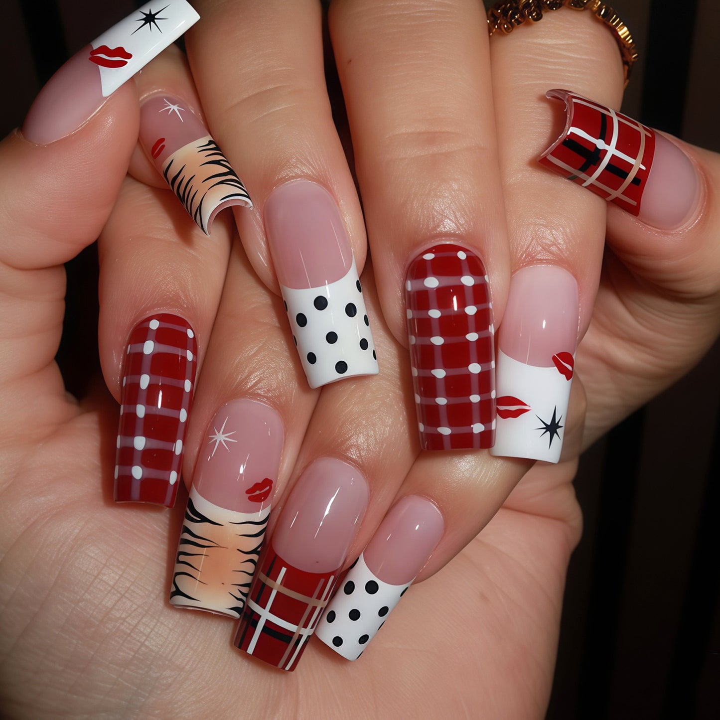 Dekorative lange Press-On Nagelkunst Tipps Brehn
