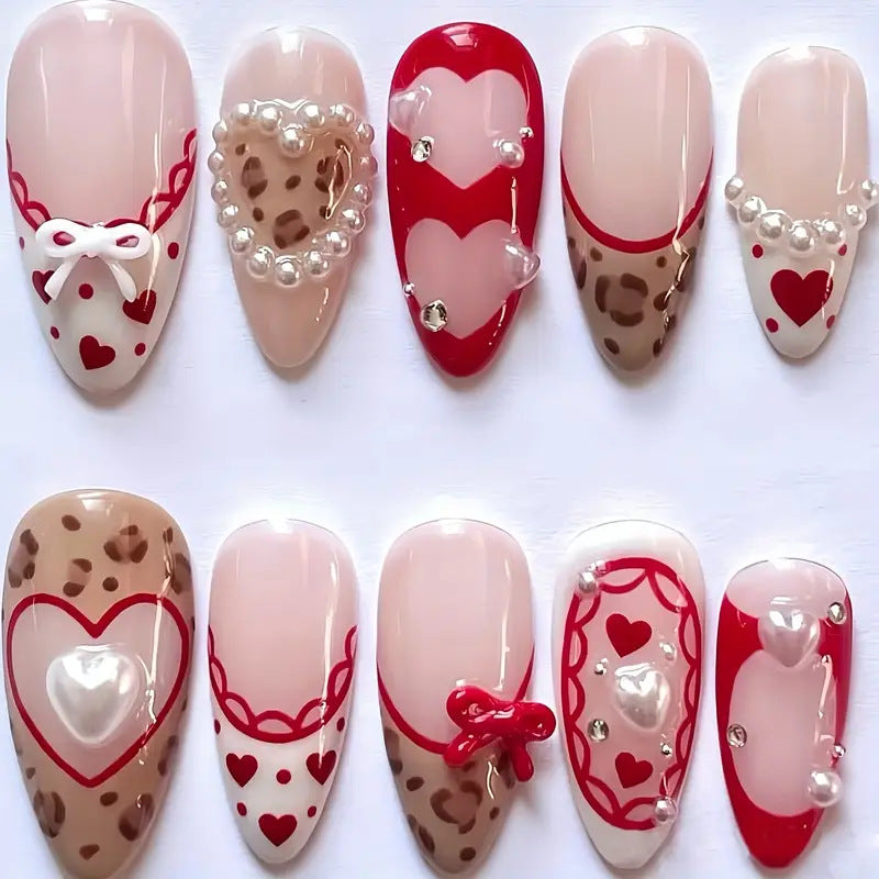 Romantische Herz-Themen Press-On Nagelkunst Brehn