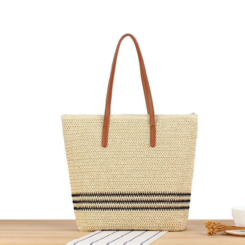 Stilvolle Strandtasche Aus Natürlichem Geflecht mit Ledergriffen Brehn