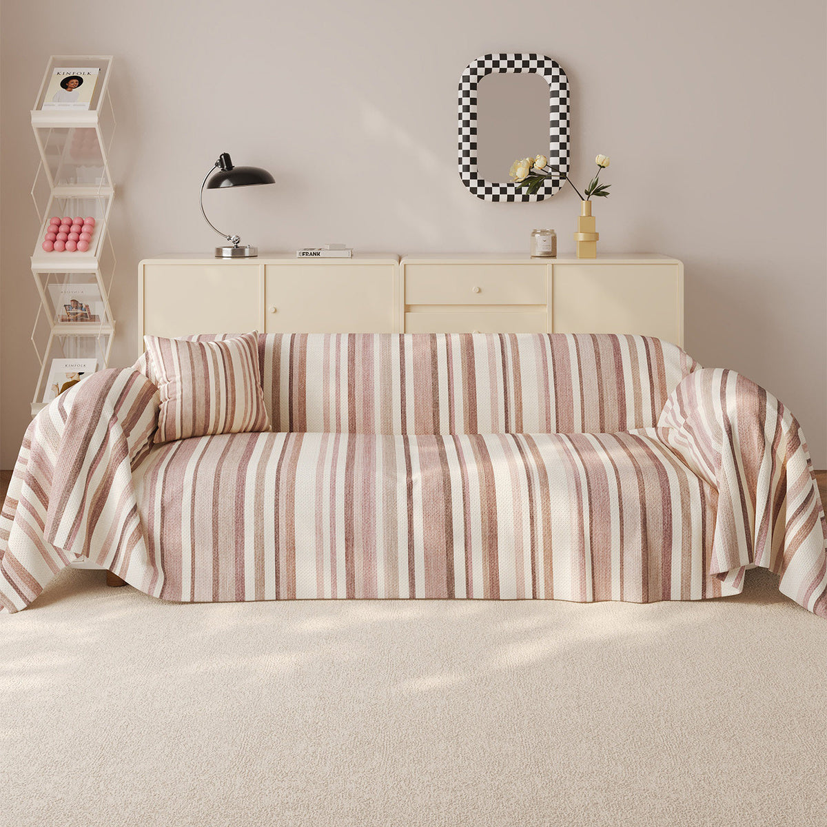 Oversized Reversible Striped Sofa Throw Cover and Cushion Set