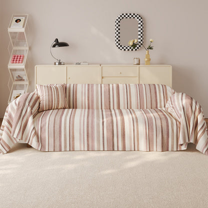 Oversized Reversible Striped Sofa Throw Cover and Cushion Set