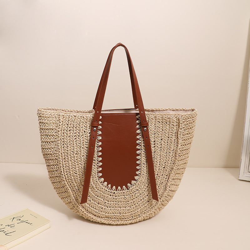 Elegante Handgefertigte Basttasche mit Lederakzenten Brehn