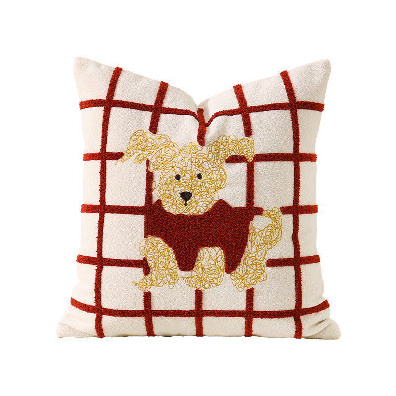 Dekoratives Kissen mit gesticktem Hunde-Apfel-Motiv und weichem Frottee-Bezug Brehn
