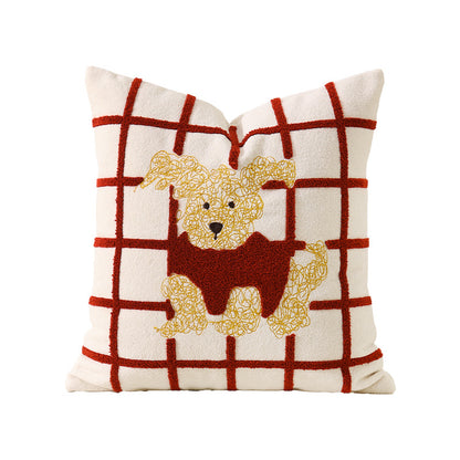 Dekoratives Kissen mit gesticktem Hunde-Apfel-Motiv und weichem Frottee-Bezug Brehn