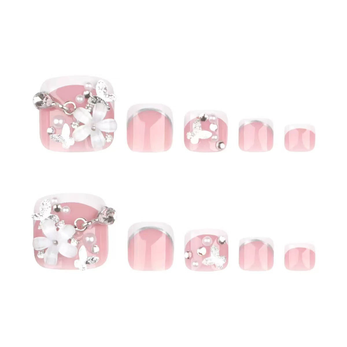 Kunstnagelset mit eleganten Blumenverzierungen und Hochglanz-Finish Brehn