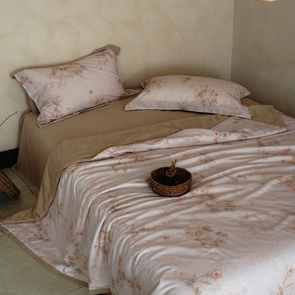 Baumwollsatin Bettbezug-Set mit leichter Leinen-Optik und Vintage-Blumenrapport