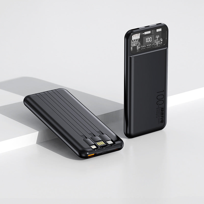Tragbare Powerbank mit multifunktionalem Kabelsystem und digitaler Anzeige Brehn