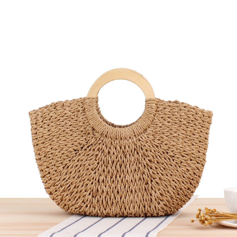 Designer Tasche Aus Handgearbeitetem Korbgeflecht mit Holzgriff Brehn
