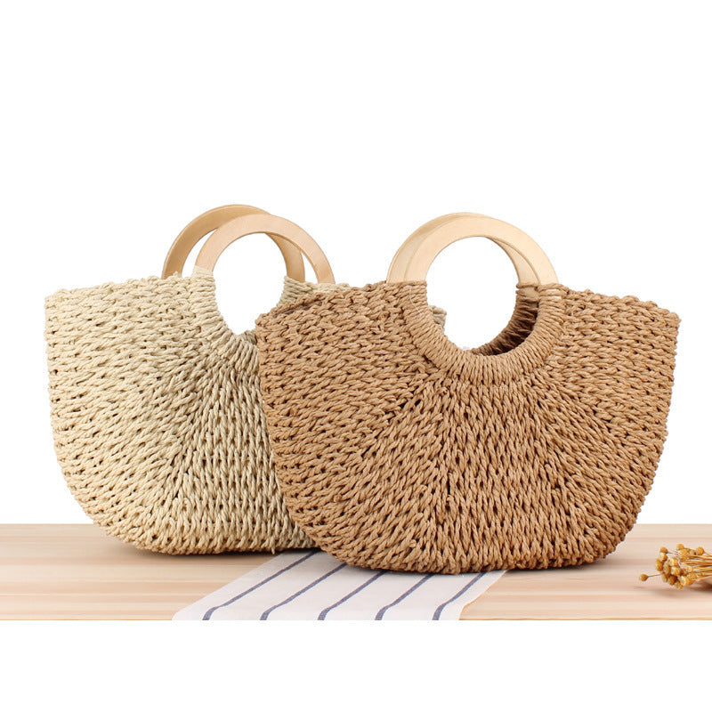Designer Tasche Aus Handgearbeitetem Korbgeflecht mit Holzgriff Brehn