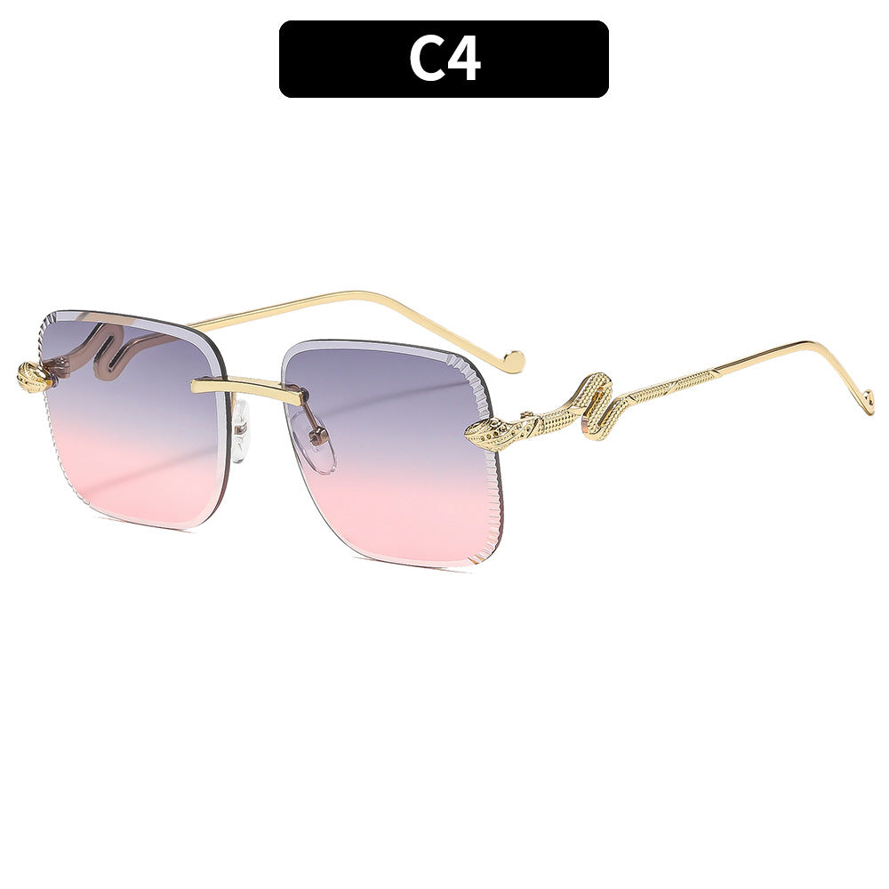 Modische quadratische Sonnenbrille mit Schlangenakzenten