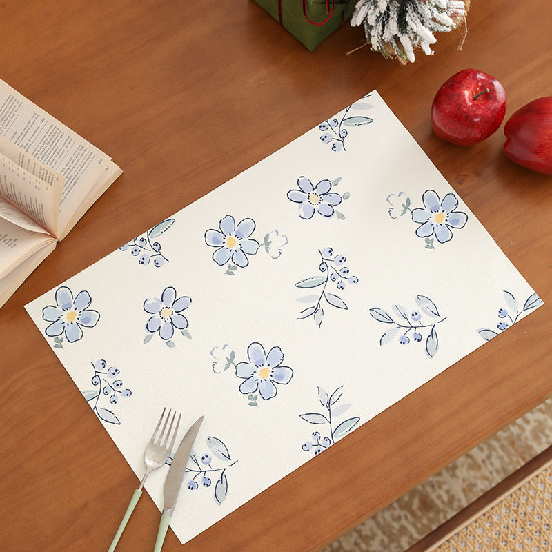 Bedrucktes rechteckiges Platzset aus Baumwollmischung mit Blumen-Illustrationsdruck und kontrastbordüre Brehn