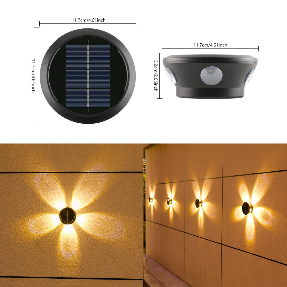 Runde Solar Wandleuchte mit Quad-Beam-LED dekorativer Außenwandleuchte und wetterfestem Gehäuse Brehn
