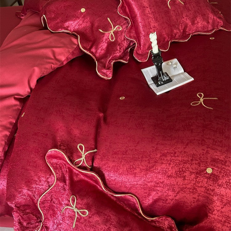 Luxuriöses Satin-Bettwäsche-Set mit Schleifenstickerei und Paspelierung Brehn