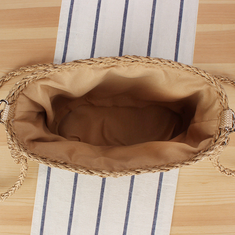 Handtasche Aus Handgewebtem Naturmaterial mit Perlenverzierung Brehn