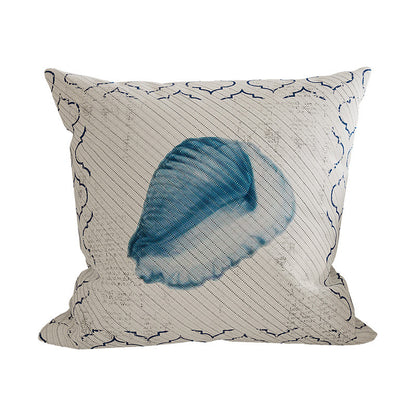 Decorative Coastal Shell Print Square Throw Pillow Cover with Textured Woven Fabric